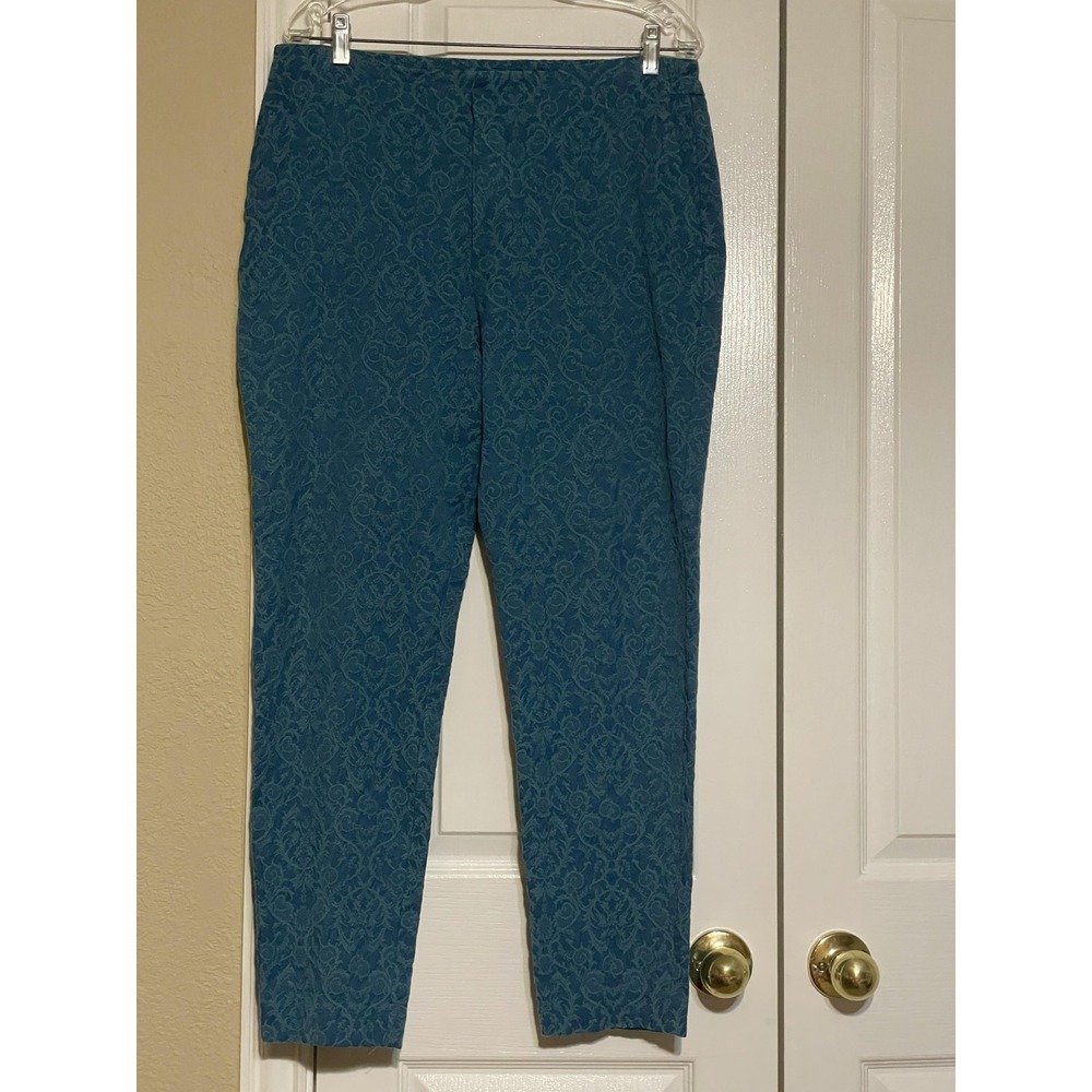 Soft Surroundings Pants Womens 14T Blue Jacquard Floral Ankle Straight Stretch